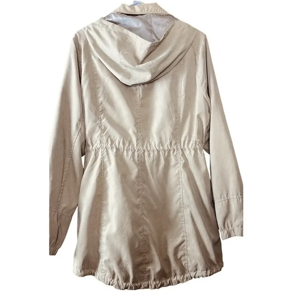 BKE Beige Utility Jacket Hooded Cinch Waist Lightweight Safari Coat Women XL - Picture 3 of 7
